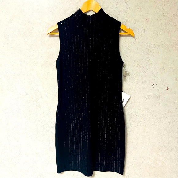 ST. JOHN BY MARIE GRAY NWT SZ 2 BLACK EVENING MOCK NECK SEQUIN‎ SWEATER DRESS - Picture 1 of 10